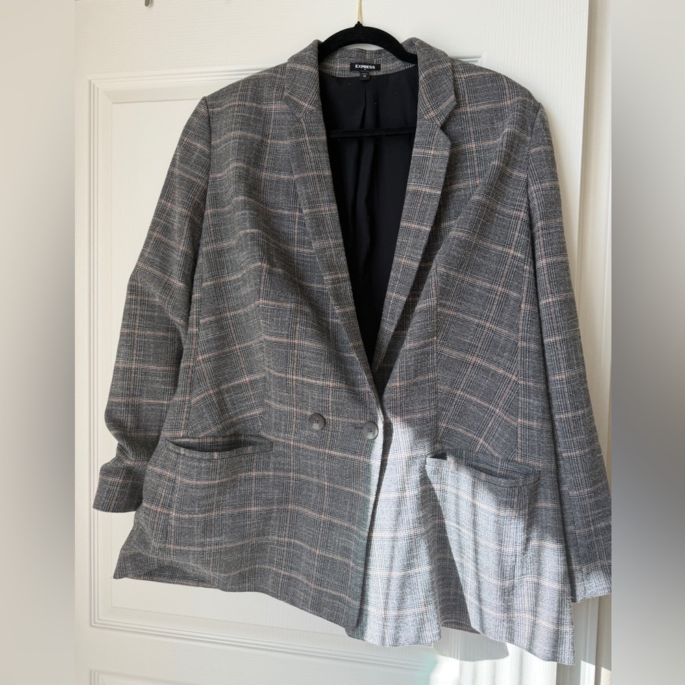 Gray Plaid Express XL Women's Blazer